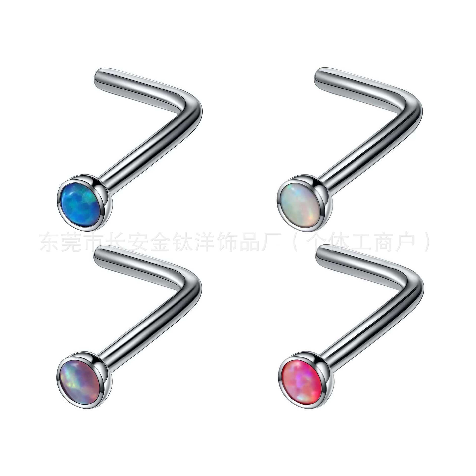 F136 Titanium L-Shaped Opal Nose Stud Nose Ring Lip Stud G23 Titanium Body Piercing Jewelry Nose Ornament detail image 8