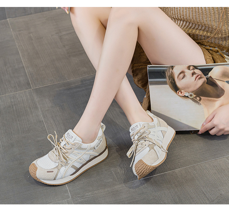 Giày sneaker nữ da thật đế chunky tăng chiều cao phong cách cổ điển — M2912 phẳng màu đỏ, M2912 đáy phẳng màu be, M2912-1 nâng cao bên trong màu be, M2912-1 nâng cao bên trong màu đỏ chi tiết 18