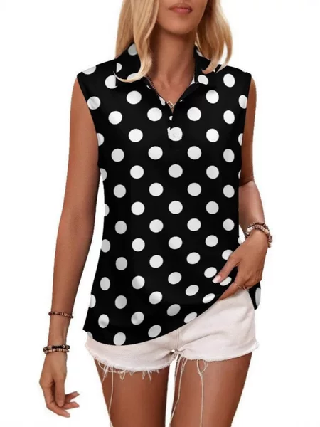 European and American Cross-Border Aliexpress Polka Dot Print Hanging Casual Polo Shirt Independent Station Women's T-Shirt