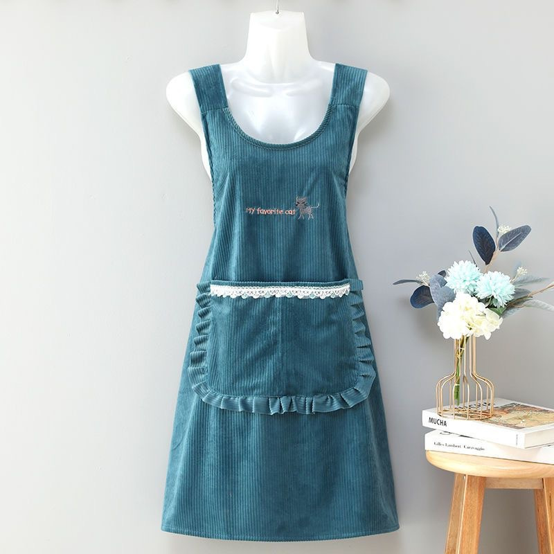 Nuevo delantal de lana, mujer encantadora cocina doméstica respirable a prueba de aceite vestido de princesa coreana ropa de trabajo para adultos