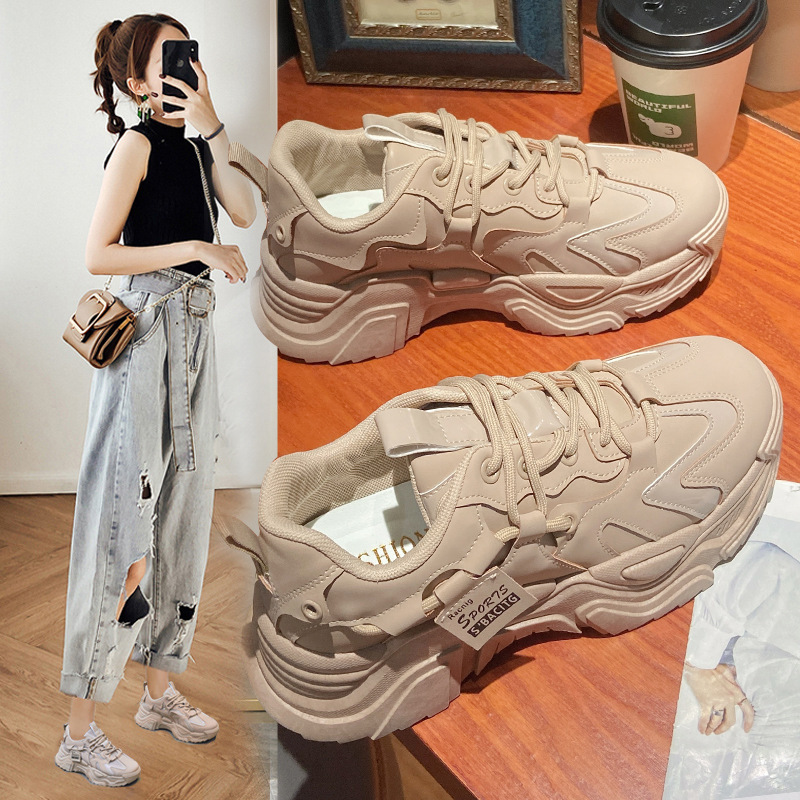 Zapatos deportivos estilo coreano para mujer 2024, casuales, suela gruesa, todo fósforo, para primavera y estudiantes, versión K-9.