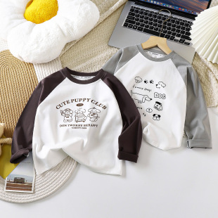 Children's Cotton Raslan Long-Sleeved T-Shirt Autumn Clothes Baby Spring and Autumn New Boys' Clothes Girls' Base-Layer Shirt Children's Clothing