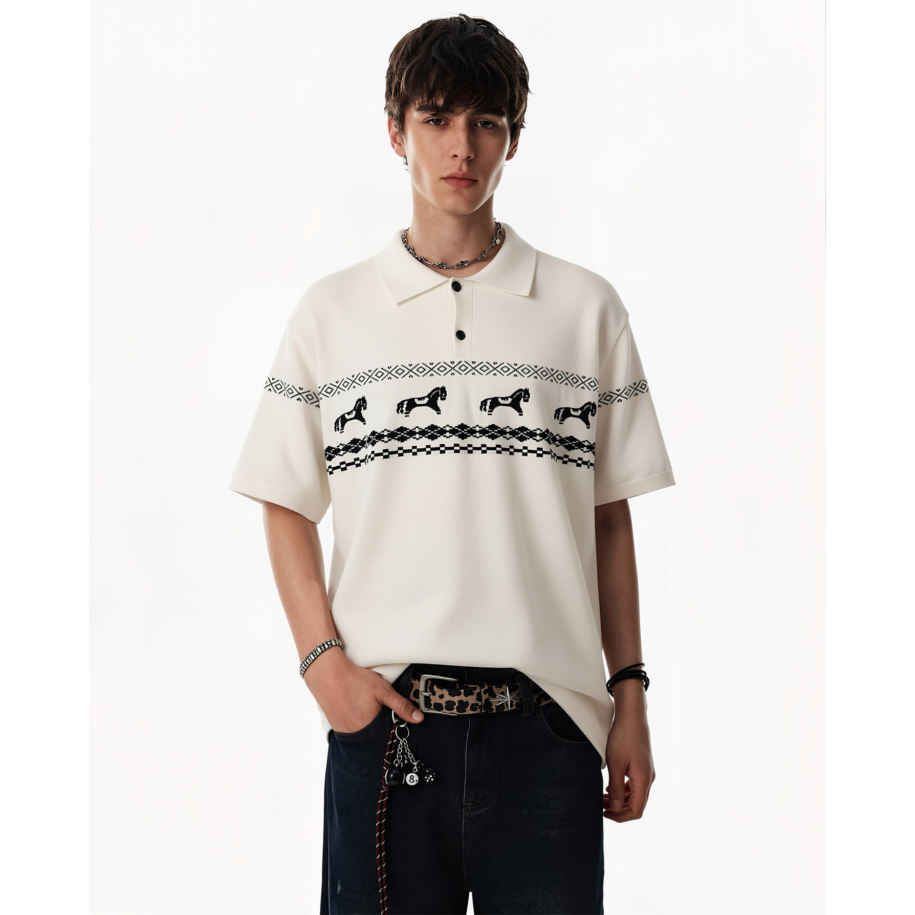 Polo camiseta camiseta de punto camiseta de manga corta camiseta de hombre con solapa isla de fer pony viejo dinero viento hielo seda fábrica transfronteriza al por mayor