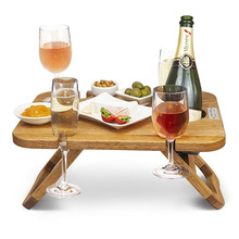 创意方形木质野餐桌相思木红酒杯桌折叠餐桌沙滩烧烤户外露营便携