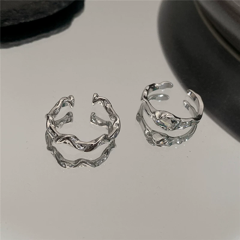 Adjustable Wavy Geometric Ring, Moonstone Accent, Unisex Light-Luxury Style (Adjustable)