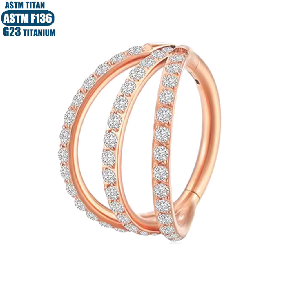 F136 Titanium Hinge Nose Ring Zircon Nasal Septum Ring Three-layer Two-color Seamless Ring Piercing Jewelry Earring detail image 13