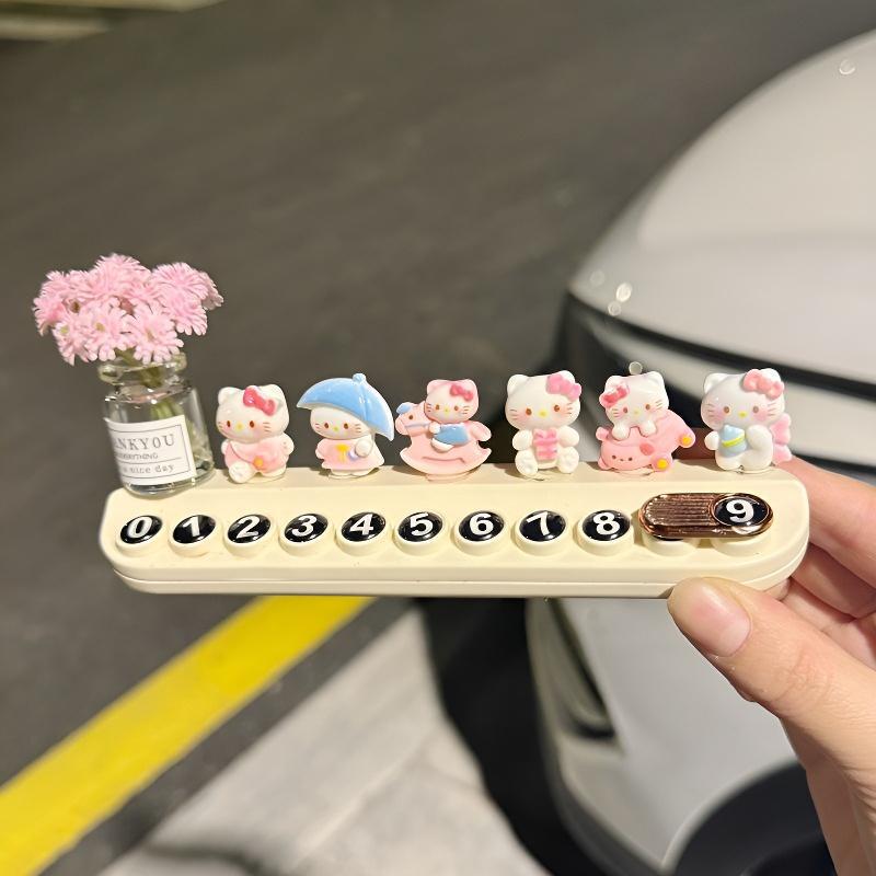 Kt Cat Car Temporary Parking Phone Number Plate Cute Sanrio Car Moving Phone Number Plate Car Interior Decoration Ornament
