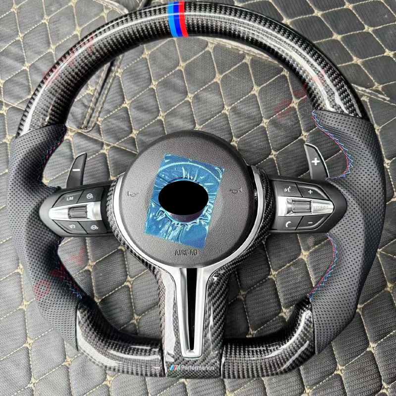 Fits BMW F10 F30 F20 Genuine Carbon Fiber with Airbag Full Leather Steering Wheel Modified D-shaped Carbon Fiber Steering Wheel