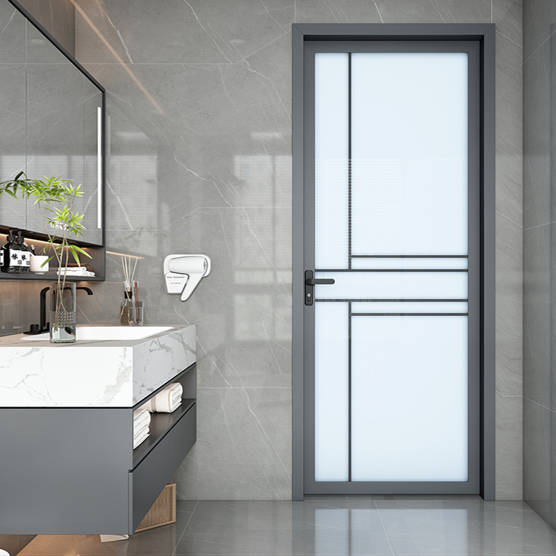 Simple Bathroom Toilet Door, Bathroom Door, Titanium Aluminum Alloy Glass Door, Extremely Narrow, Medium Narrow Kitchen Swing Indoor Door