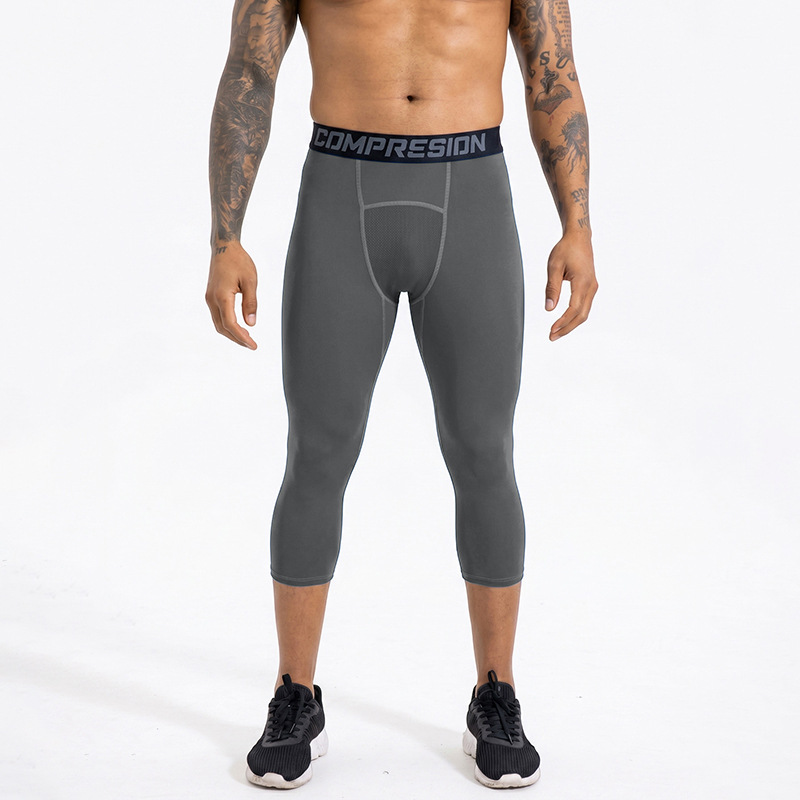 Pantalones deportivos negros transfronterizos para hombres pantalones de compresión de baloncesto elásticos rápidos de yoga entrenamiento de acondicionamiento físico de verano