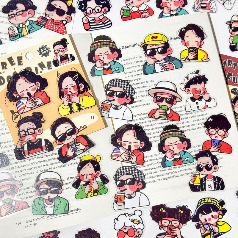 悦真元气达人pet贴纸手帐贴纸包 跨境手帐素材儿童贴纸卡通贴画|undefined