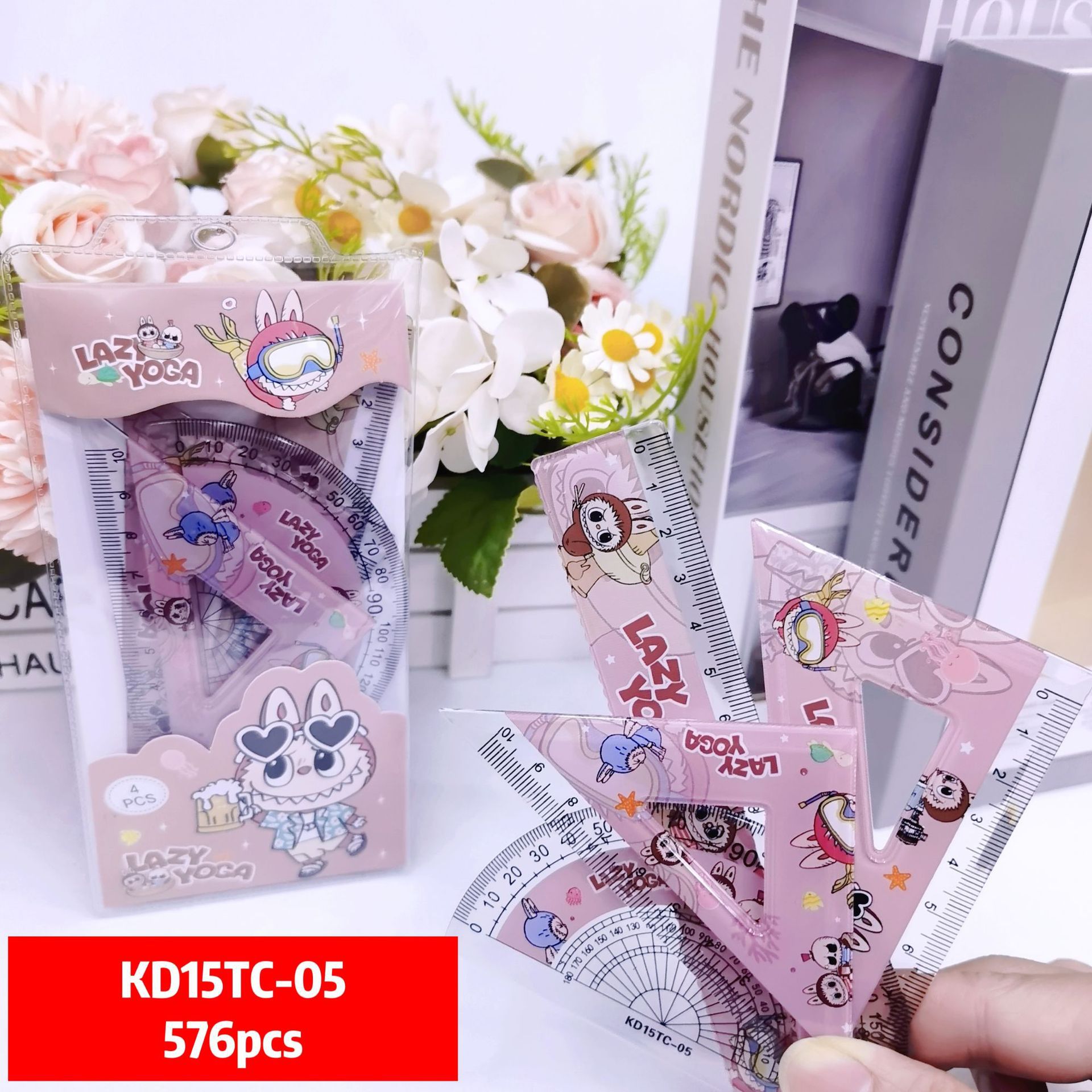 新款拉布布套尺可爱卡通高颜值KD直尺三角尺学生测量量尺套装