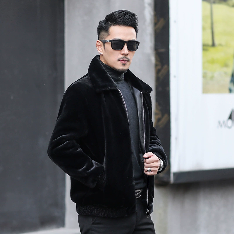 Новая мужская шуба из меха норки 2025 года, золотистая норковая вельветовая куртка, утепленная теплая куртка с отложным воротником для папы