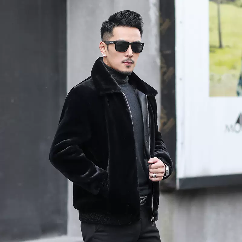 2025冬季新款貂皮大衣男士金貂绒外套加厚保暖翻领夹克爸爸装
