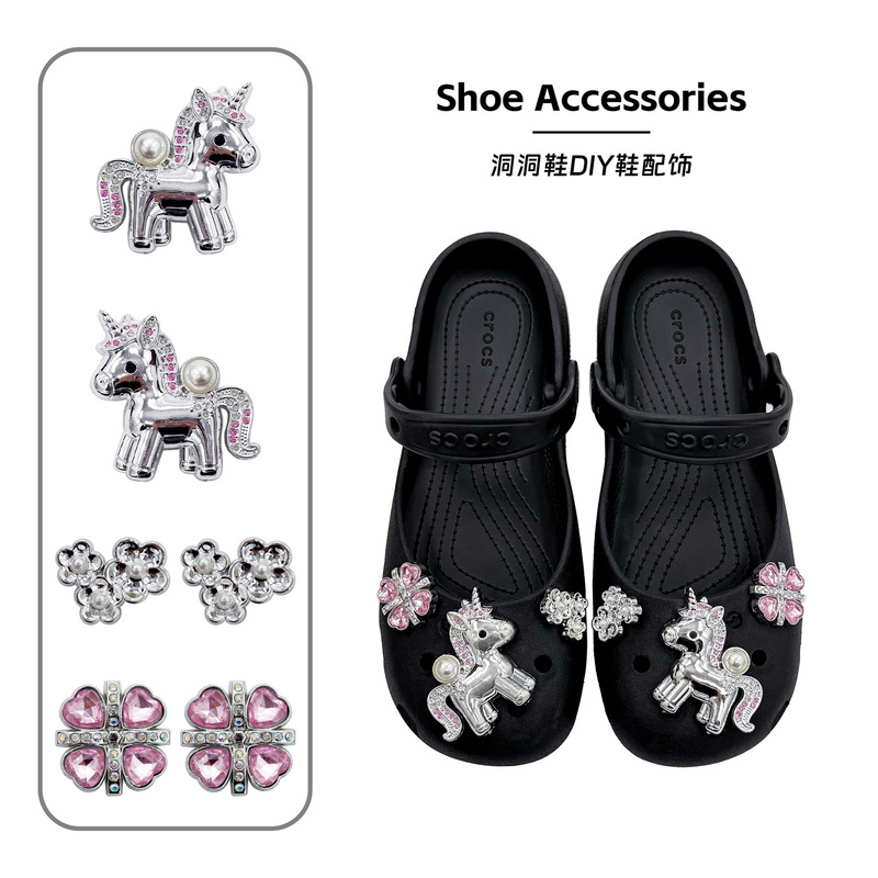 26 New Cross-Border DIY Accessories for Clogs: Pink Diamond Unicorn Girly Ballet Clog Shoe Charms