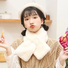 韩版毛领纯色交叉仿獭兔毛毛绒秋冬季百搭少女保暖围脖围巾脖套
