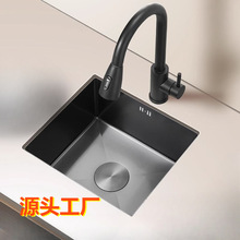 方形304 不锈钢水槽一体黑色加厚吧台岛台小水槽单槽全套纳米手工
