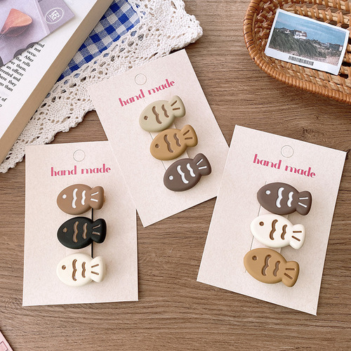 3 Japanese and Korean cute and funny cartoon autumn and winter rice color Taiyaki fish hairpins for children and girls heart hair accessories