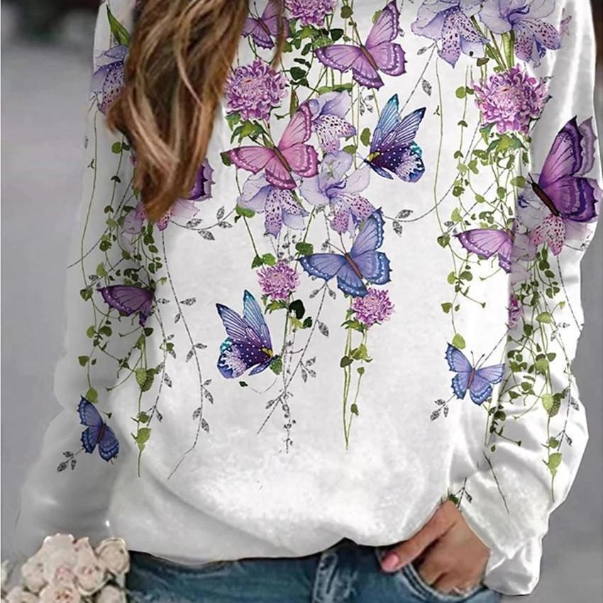 Tendencia suelta cubierta de mariposa versión europea y americana 3D 3D impresión de ropa yama digital guardia comercio exterior de Amazon