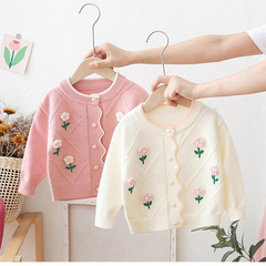 女の子用セーター、綿糸カーディガン、春秋服、小さな女の子、ベビーセーター、子供用ニットジャケット、幼児用菱形模様