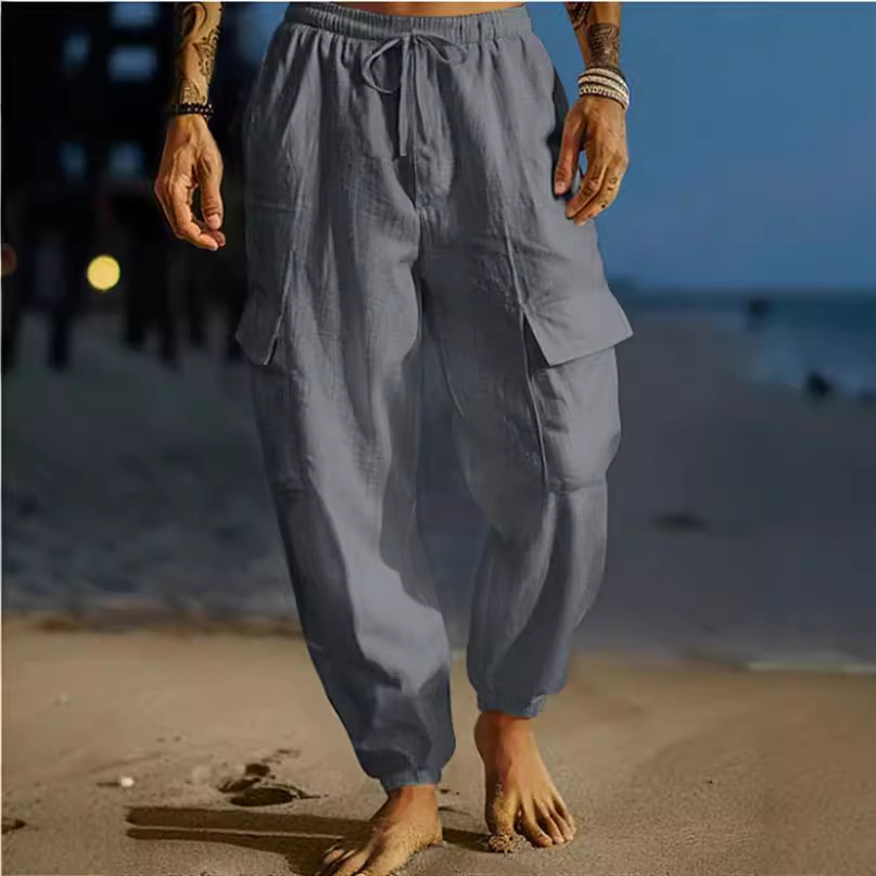 2024 autumn new wok jogging pants, long pants with dawsting, elastic waist, multiple pockets, flat, beathable_voghion.com