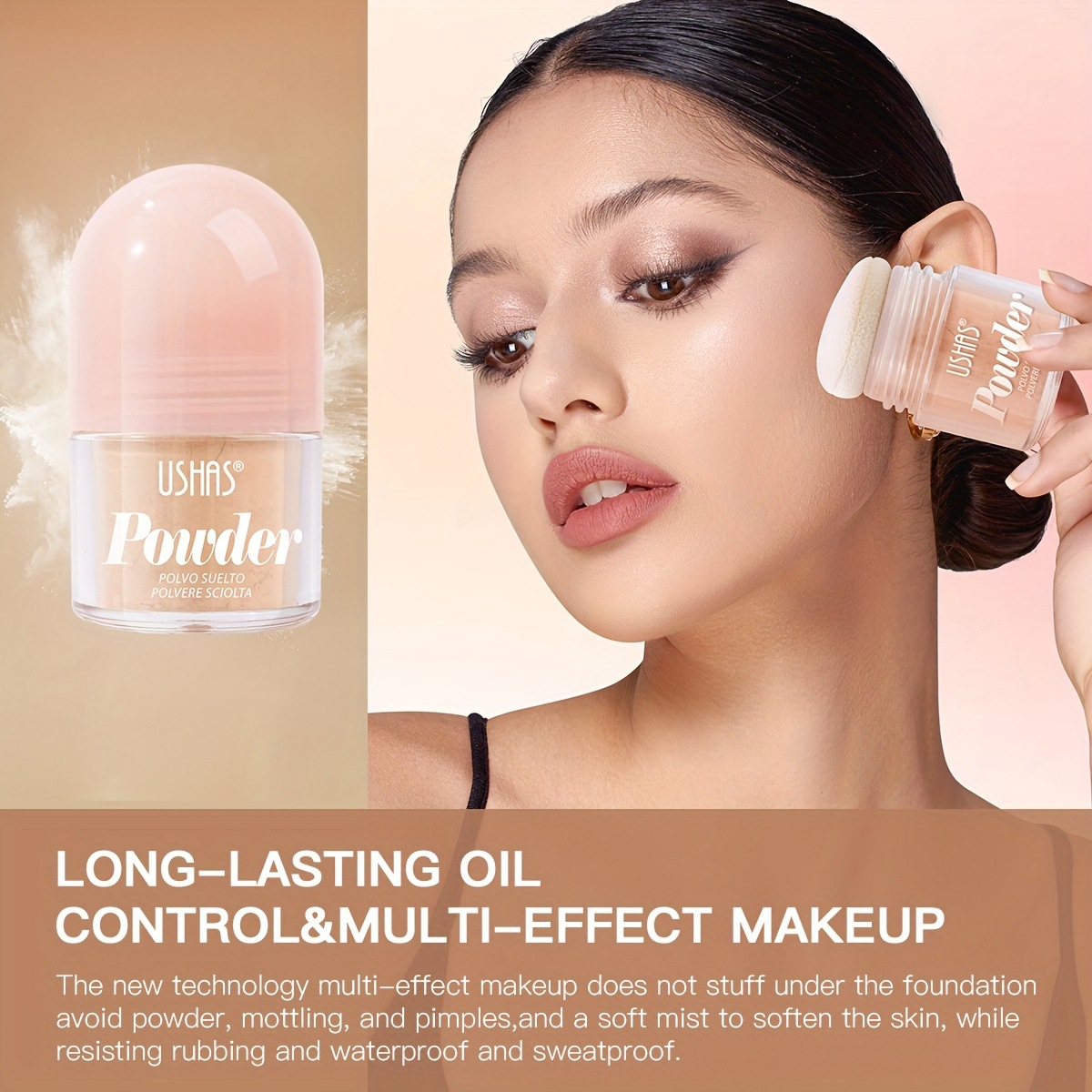 USHAS polvo spot transfronterizo de Europa y Estados Unidos, protector fino, controlador de aceite duradero, impermeable, antitransor, aclarador de piel UF023