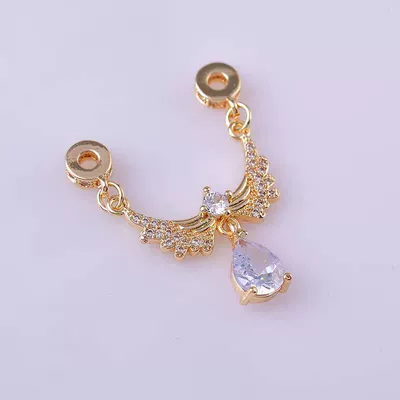Color-Preserving Zircon Inlaid Pendant Wing Necklace Crystal Bracelet DIY Accessory Spacer Bead with Through-Hole Handmade Material New Model (Zərgərlik ara hissələri) - light-gold-white-diamond