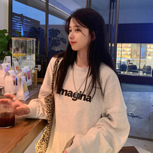 美式oversize圆领套头卫衣女韩版宽松薄款上衣学生校园外套潮ins