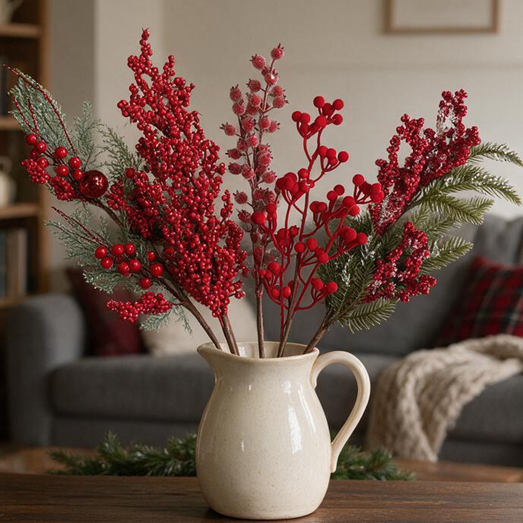 Decorare transfrontalieră de Crăciun aranjament cu flori de fructe de pădure decor de masă pentru sufragerie decorare atmosferă pentru petrecere