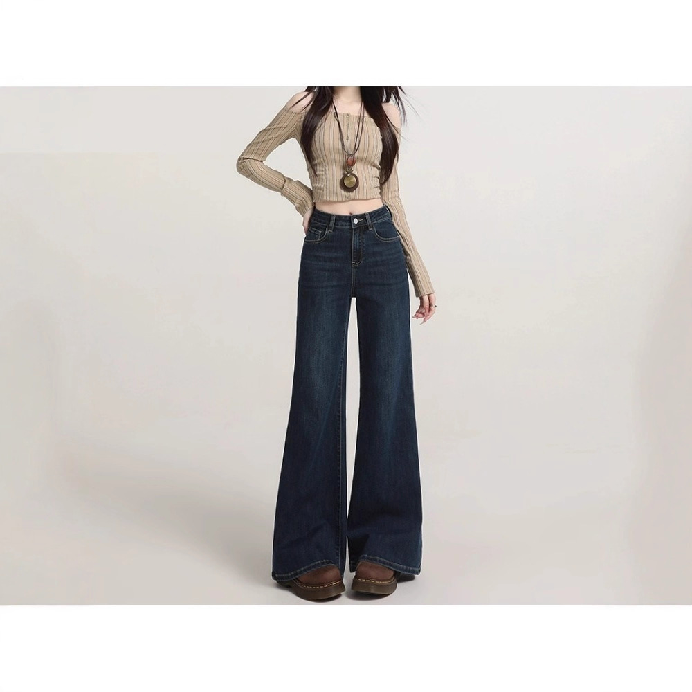 Vintage Flared Jeans for Women 2025 Spring and Autumn New High-Waisted Petite Slimming Non-Stick Leg Bell-Bottom Floor-Length Pants