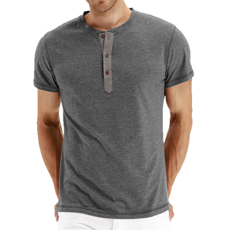 Camisetas de manga corta para hombre, estilo europeo y americano, camisetas Henley para hombre, comercio exterior, informales y versátiles, verano 2022