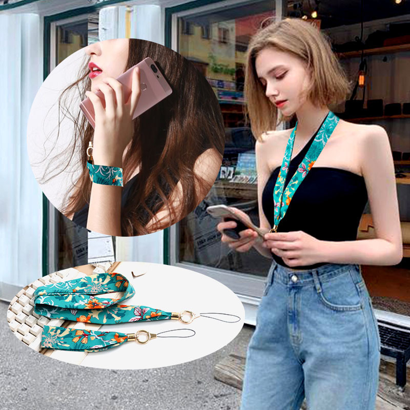 Korean-style mobile phone lanyard detachable wrist strap chiffon cloth mobile phone chain Women's lanyard neck strap mobile phone ring buckle strap