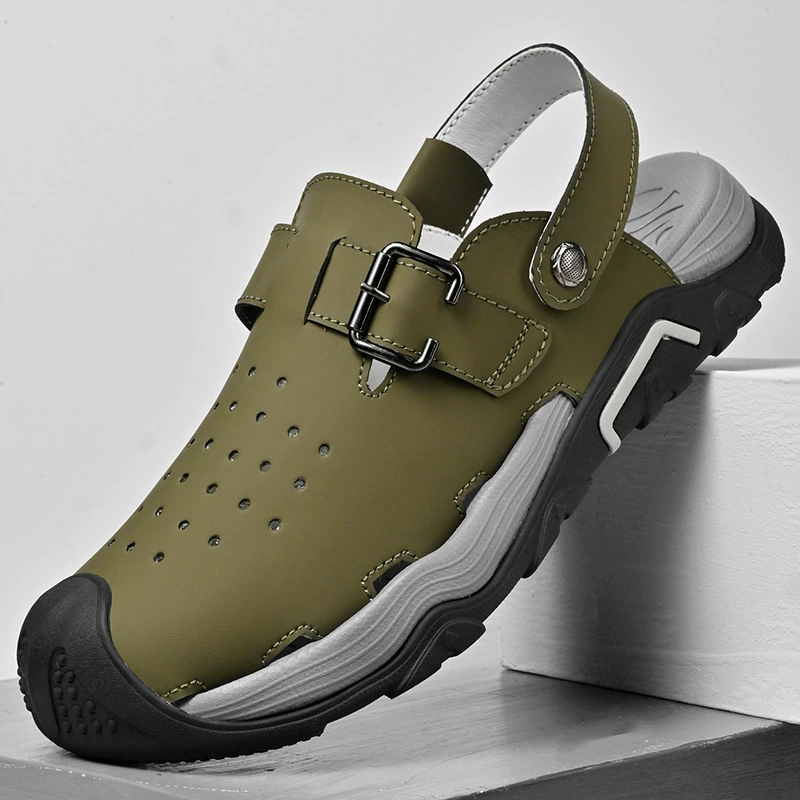 Мужские летние сандалии из натуральной кожи, дышащие, для походов на открытом воздухе, нескользящие, пляжные, в стиле "dad shoes"