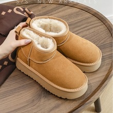 2025新款厚底雪地靴冬雨同款皮毛一体女短筒冬季加厚绒保暖棉鞋
