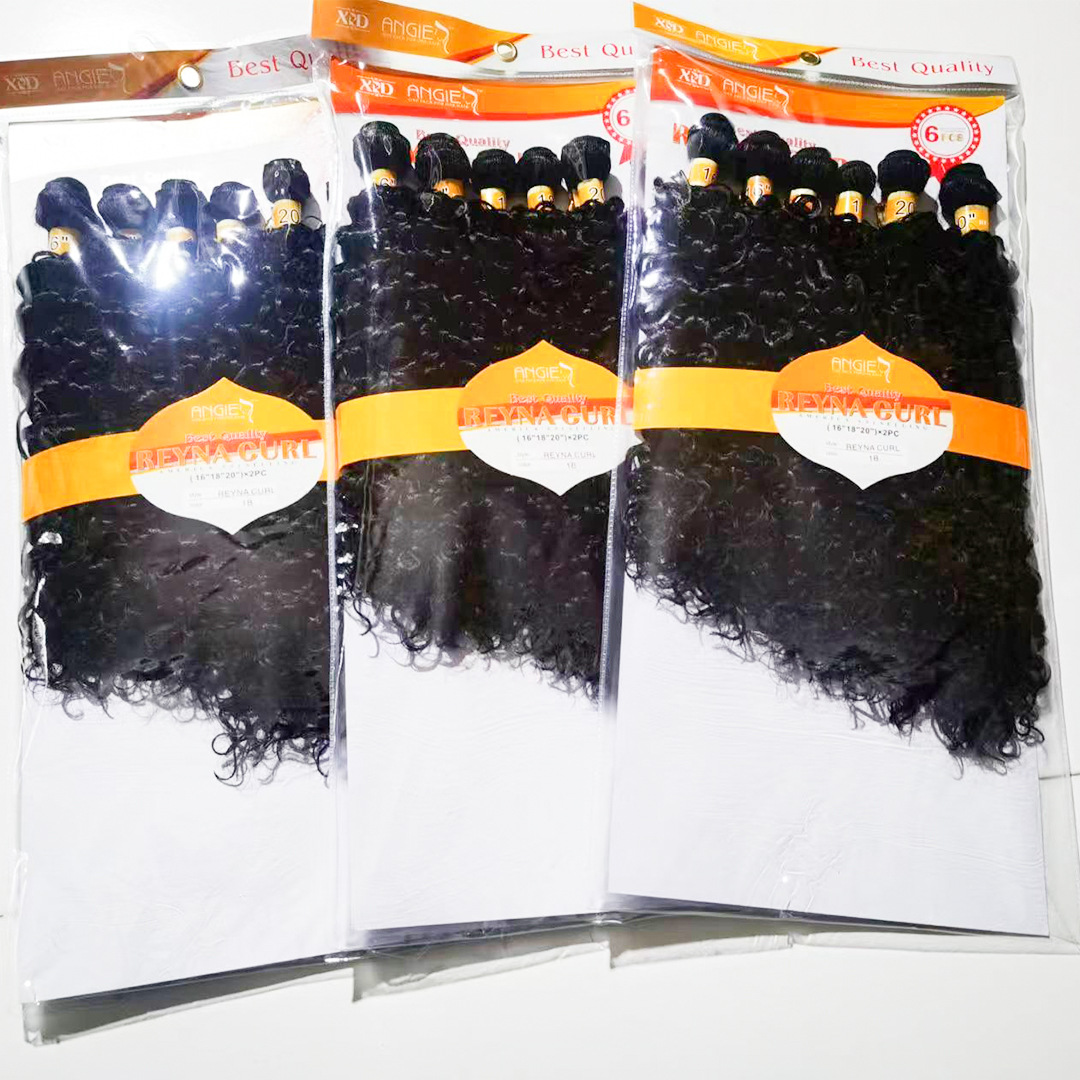 XUYANGXiu cortina de cabello de fibra química cabello rizado seda de alta temperatura conjunto de 6 piezas sintético Amazon stock spot transfronterizo