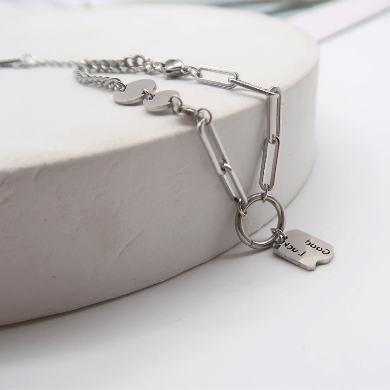 Titanium Steel Good Luck English Alphabet Hip Hop Bracelet Women's ins Trendy Fashion Design Simple Personality Girlfriend Fashion Bracelet