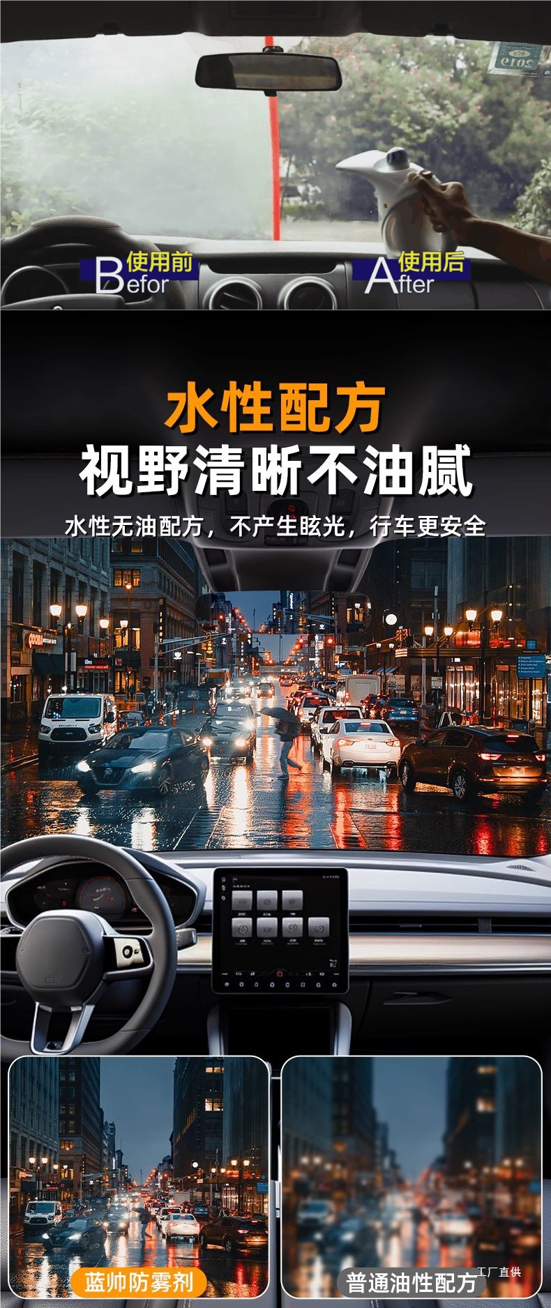 Car Glass Anti-Fogging Agent Long-Lasting Spray Windshield Car Rearview Mirror Anti-Rain Artifact Spray Car Window Peihui