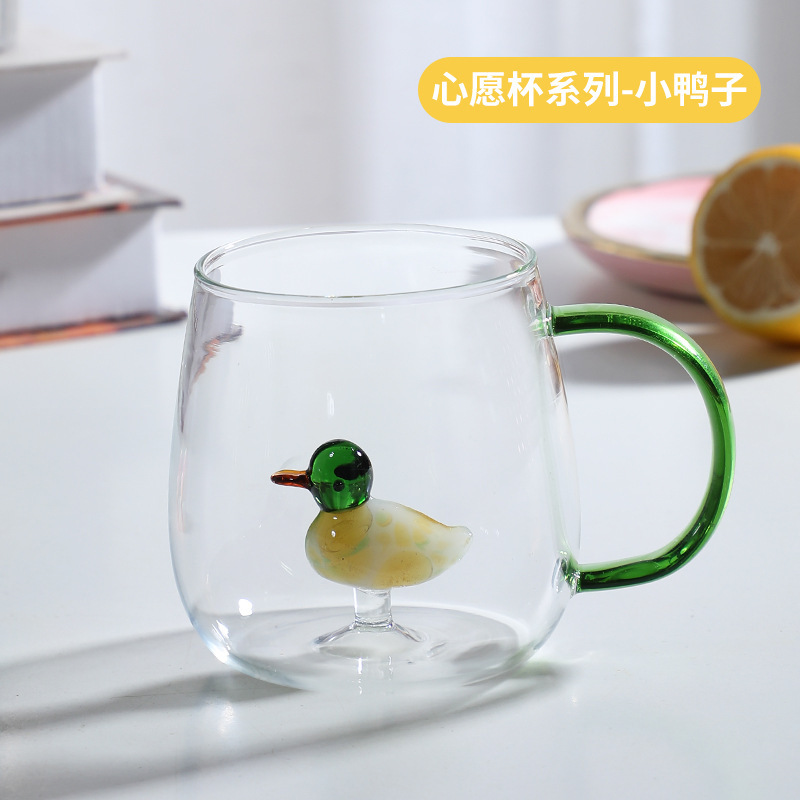 Vaso de vidrio para animales Taza de animales tridimensional de dibujos animados con borosilicato al por mayor nuevo vaso de alto valor con mango