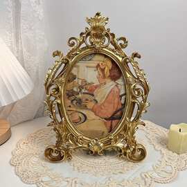 树脂法金色摆件装饰摆台客厅画7古典钢琴相框欧式寸轻奢餐厅复古