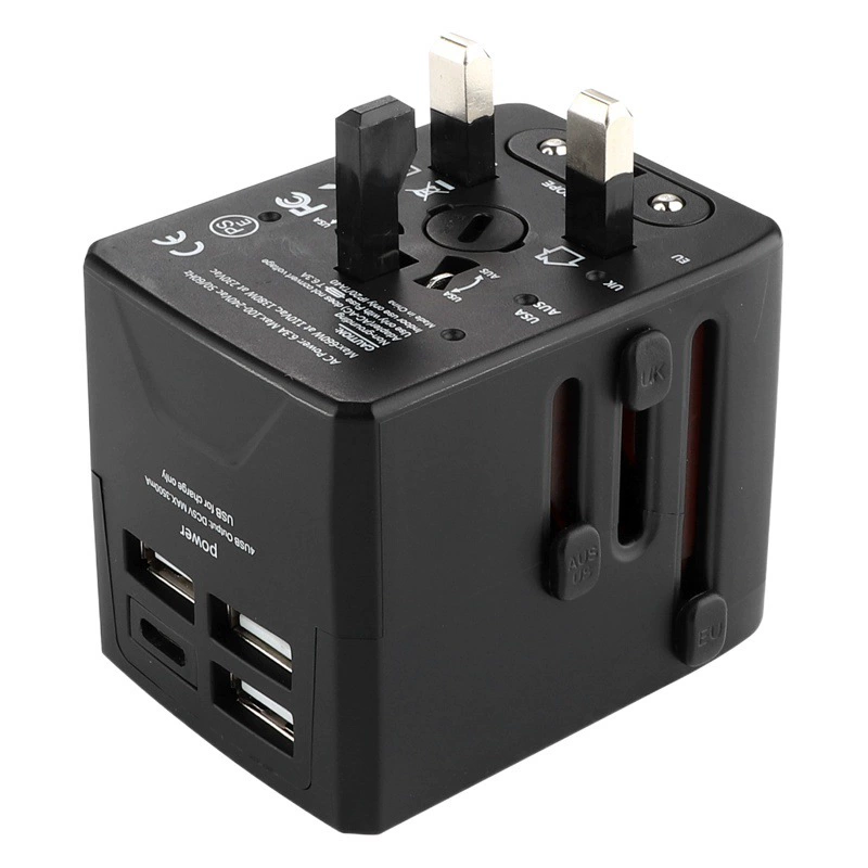 Многофункциональный переходник для путешествий с разъемом Type-C, 3 портами USB (3A1C), стандарты US/EU/AU/UK