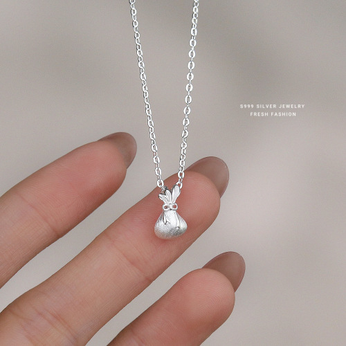 s999 sterling silver transport small bag necklace women's Chinese style brushed light luxury design feel silver exquisite Korean style collarbone chain