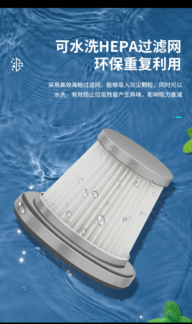 Car vacuum cleaner with strong suction, wireless charging, high-power, compact handheld, suitable for home use and pet hair cleaning