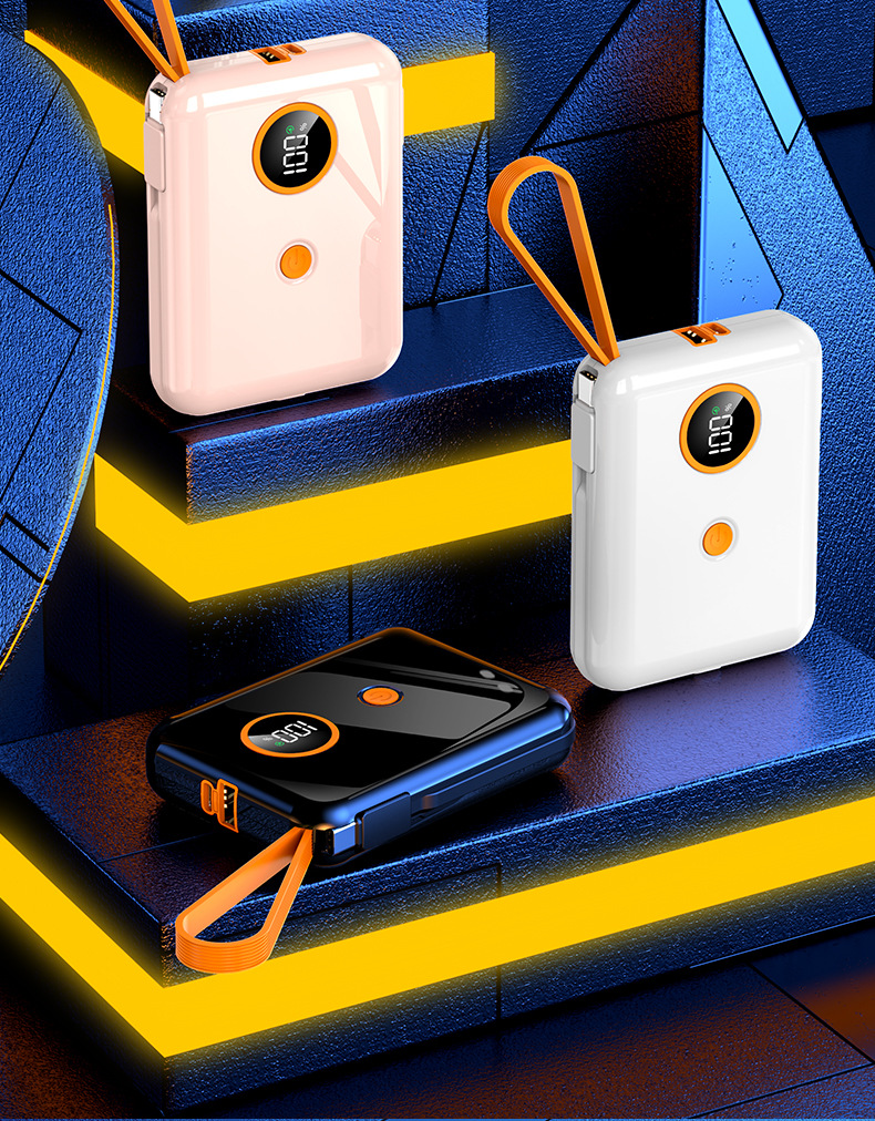 Powerbank 20000mAh mit integriertem Dual-Kabel Schnellladung 22,5W tragbar mit Kabel
