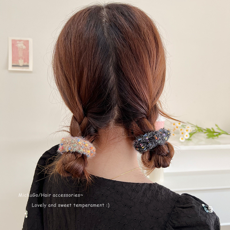 Lana de alta elástica femenina Intestino grande banda de pelo femenino corbata cabeza alta Cola de Caballo bola cabeza cuerda de pelo no duele el pelo banda de goma temperamento cuerda de pelo