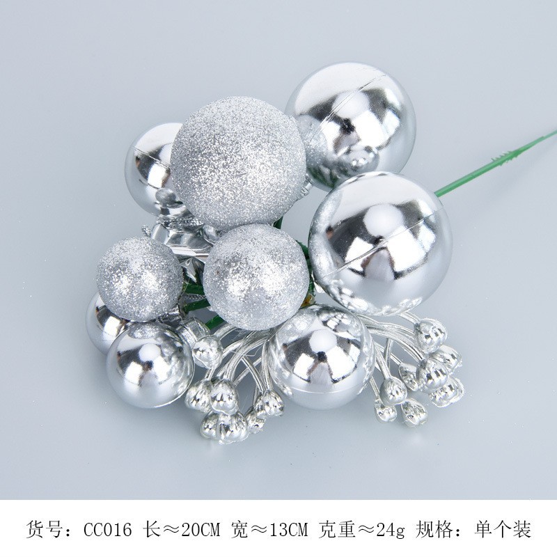 Arreglo de ramas navideñas de plástico dorado con brillantina de 20 cm, conjunto de bolas navideñas, decoración de frutas, adornos colgantes de piñas, venta al por mayor.