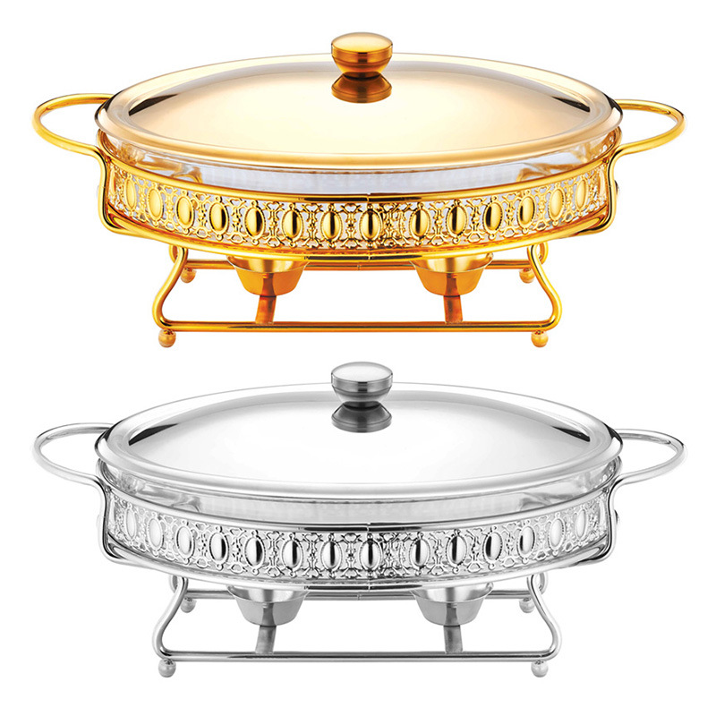 Amazon New products Egg Chafing Dish hotel Restaurant Food heating Container Iron Bracket Glass plate Alcohol stove