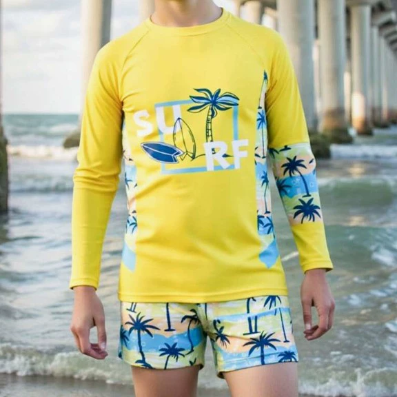 Children's swimwear, set, split long-sleeve for boys, print