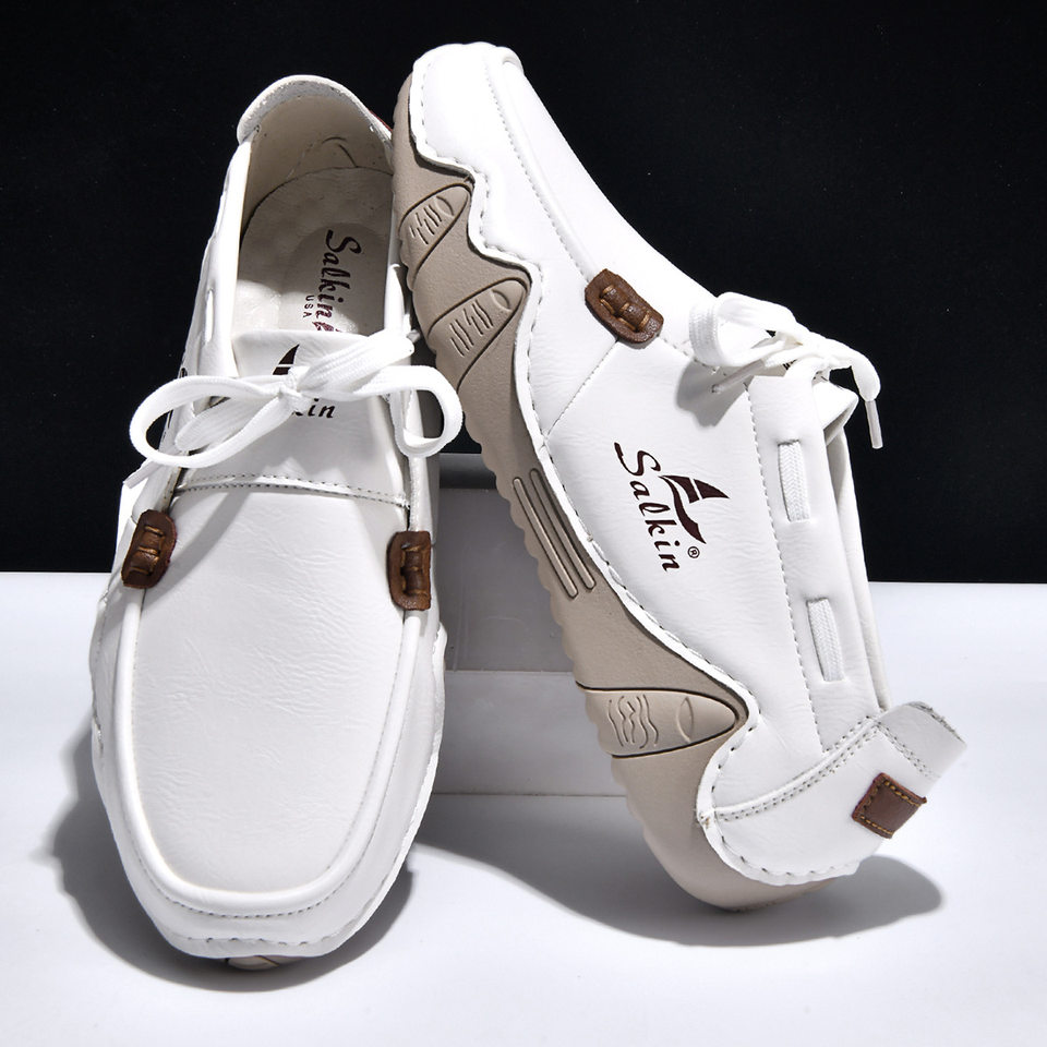 Giày lười nam cỡ lớn da heo khoét lỗ cổ cao, giày slip-on mũi tròn đế cao su — 2691 màu nâu, 2691 màu trắng, 2691 màu xanh lá cây, 2691 màu đen