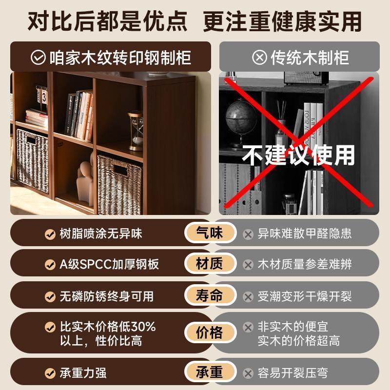 落地钢制格子柜木纹整墙落矮置物架地客厅自由组合收纳柜书柜|undefined