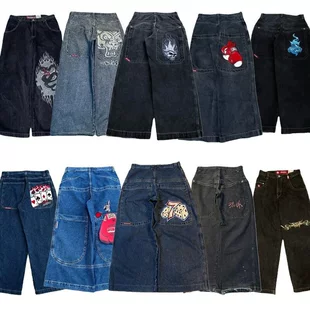 Oversize хип-хоп джинсы, унисекс, множественные принты, свободный крой, размеры S–XXL